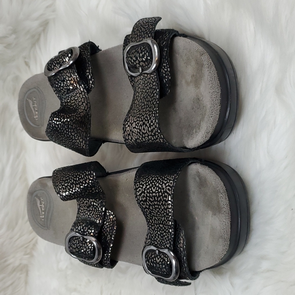 - Dansko Sophie Metallic Python Sandals Buckle Wo… - image 6